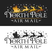 North Pole Air Mail Badge Christmas Stamp. Santa Claus Postmark Holiday Vector Illustration.