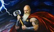 Thor god of thunder from Norse mythology holding his hammer Mjölnir