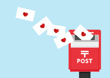 Japan Mail Box With Lover Letter On Valentine Day. Mail Box Icon. Love Mail Box On White Background, In The Flat Style.