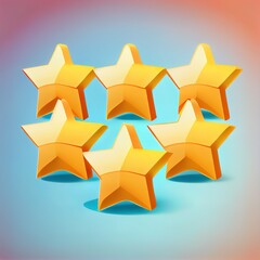 Wall Mural - Five gold star rate review customer experience quality service excellent feedback concept on best rating satisfaction background with flat design ranking icon symbol. 3D rendering.