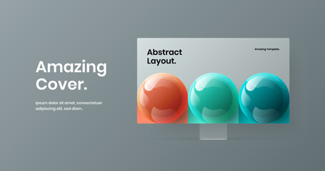 Premium computer display mockup landing page concept. Colorful site screen vector design template.