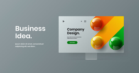Wall Mural - minimalistic computer monitor mockup landing page concept. creative banner design vector illustratio