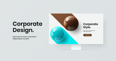 Wall Mural - Minimalistic web project vector design layout. Simple computer monitor mockup landing page illustration.
