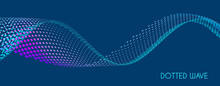 Colored Dotted Wave On Dark Blue Background. Vector Graphics