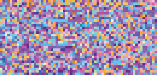 Poster - Multicolored pixel mosaic by violet, orange and blue. Tessellated pattern. CMYK colors