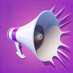 3d megaphone speaker or loudspeaker bullhorn for announce promotion, megaphone loud hailer 3d with announcing, speakerphone 3d 2d illustrated render for alert and announcing on isolate purple