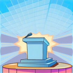 Poster - Comic cartoon with blank podium stage background