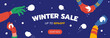 © alexandertrou - Winter Sale banner design in cartoon style. Winter background with falling snow and snowball fight. Ideal for header, website, promo. Vector illustration.