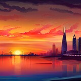Fototapeta Londyn - Dramatic sunrise view in Alkhobar sea side Saudi Arabia. City Khobar, Country Saudi Arabia.