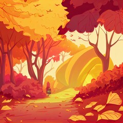 Sticker - Concept of Autumn, Autumn composition accessories, space for text , anime style