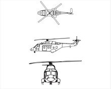 Vector Design Of A Helicopter With A Position That Can Be Seen From Various Directions Starting From The Front To The Side And From Above