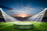 Fototapeta Sport - Soccer podium on grass inside football stadium 