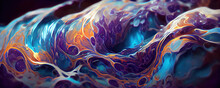 Abstract Blue And Orange And Purple Background With Bubbles And Fluid Paint As Panorama Header Background