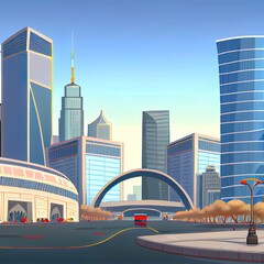 Sticker - Panoramic skyline and modern commercial buildings with empty circular square in Beijing, China.