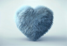 Fluffy, Furry Blue Heart. Love, Valentine's Day Or Wedding Illustration. 3D Render