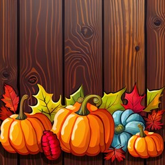 Canvas Print - autumn composition on vintage wooden background various pumpkins and autumn leaves Thanksgiving Day halluin banner , anime style