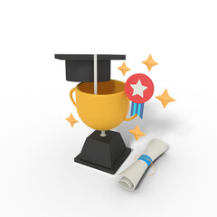 3d Illustration of graduation education trophy