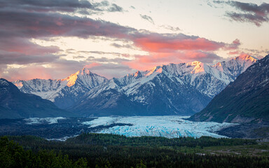 sunrise over matanuska glacier, alaska