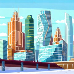 Canvas Print - MOSCOW, RUSSIA February 20, 2020 Moscow City. View of skyscrapers Moscow International Business Center. A sunny winter day in the Russian capital