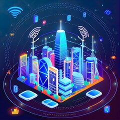 Canvas Print - Smart city and communication network concept. 5G. LPWA (Low Power Wide Area). Wireless communication.