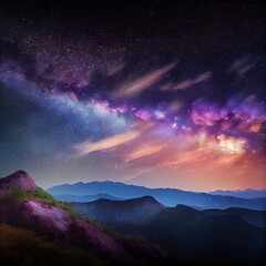 Sticker - night landscape mountain and milky way galaxy background , thailand , long exposure ,low light