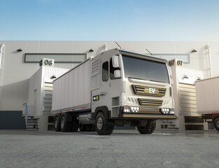 Wall Mural - Group of logistic trailer trucks or lorries at warehouse