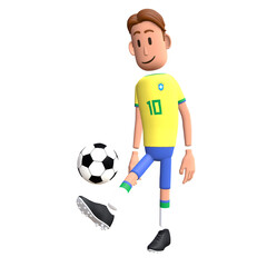 Wall Mural - Brazil football player 3D character juggling the ball. Cartoon character as Brazilian soccer team.