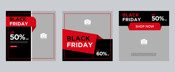 Wall Mural - Creative modern black friday sale social media post banner template collection.