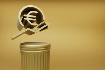 Leinwandbilder - Beautiful abstract illustrations Golden EURO Price arrow UP symbol icons on a golden column and wonderful background. 3d rendering illustration. Background pattern for design.