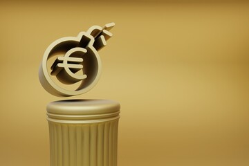 Leinwandbilder - Beautiful abstract illustrations Golden Euro bomb symbol icons on a golden column and wonderful background. 3d rendering illustration. Background pattern for design.