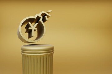 Leinwandbilder - Beautiful abstract illustrations Golden Yuan bomb symbol icons on a golden column and wonderful background. 3d rendering illustration. Background pattern for design.