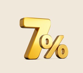 Sticker - 3D rendering of golden number seven percent isolated on beige background