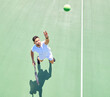 © Irshaad M/peopleimages.com - Start, above and man playing tennis on court for fitness, workout and training for a competition. Exercise, sports and professional athlete serving during a game of sport with focus in a match