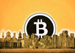 Bitcoin City, a bright future, modern orange city