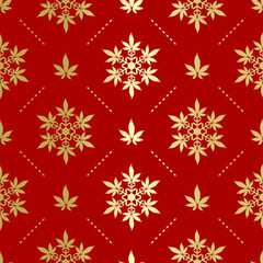 Wall Mural - Christmas snowflakes with cannabis leaf seamless vector pattern