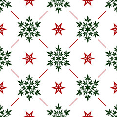 Wall Mural - Christmas snowflakes with cannabis leaf seamless vector pattern