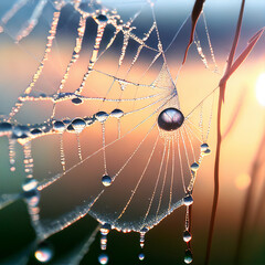 Wall Mural - web spider with water drops