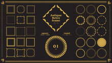 レトロでヴィンテージなクラシックアンティークフレームデザイン05　飾り枠イラスト素材）/ゴールド