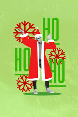 Sticker - Photo artwork minimal picture of funny funky guy wear x-mas costume having fun dancing isolated drawing background