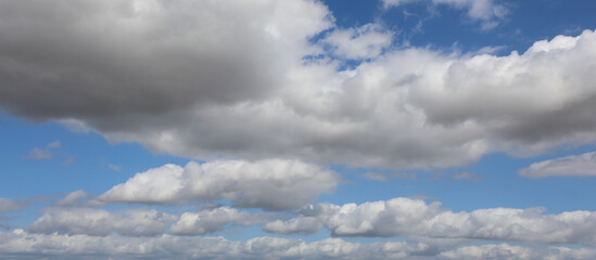 blue background with high white clouds on a spring day