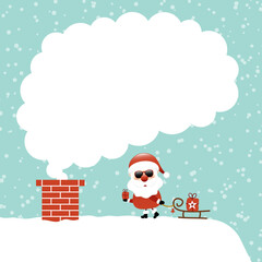 Wall Mural - Weihnachtsmann Sonnenbrille Mit Schlitten Auf Dach Rauchwolke Schnee Türkis