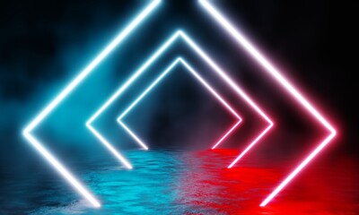 Canvas Print - foggy scene with neon light concept on dark background. 3d rendering abstract background