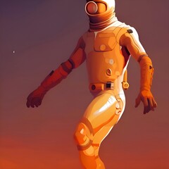 Wall Mural - Illustration of a man walking on planet Mars