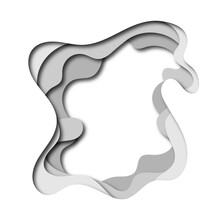 Abstract Fluid Cutout Design With Copy Space. Greyscale Curve Shapes As A Frame.