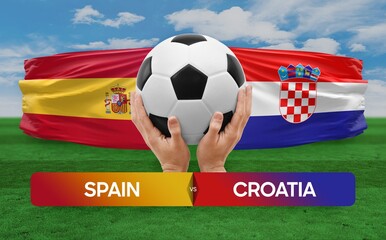 Spain vs Croatia national teams soccer football match competition concept.