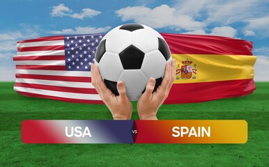 USA vs Spain national teams soccer football match competition concept.