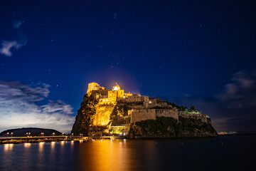 Wall Mural - Sky with Stars and Castello Aragonese in Ischia Ponte