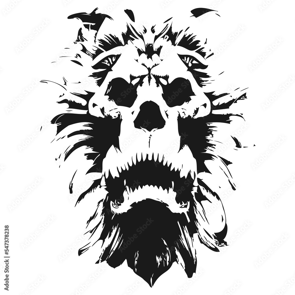 roaring lion vector hand drawn clip art black and white