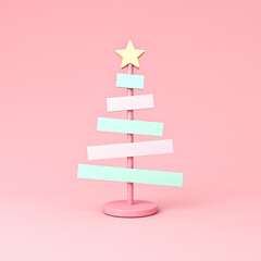 Leinwandbilder - Minimal 3d abstract multi pastel colors christmas tree sign stand or christmas mock up decorations isolated on light pink pastel color background with shadow modern creative idea concepts 3D rendering