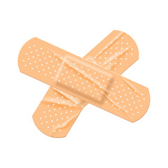 adhesive plaster for medical skin care vector illustration. 3d realistic crumpled stickers with cros